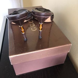 $100 - Gucci Brown Leather Slides w/Bamboo Heels